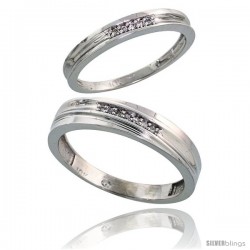 Sterling Silver 2-Piece His (5mm) & Hers (3mm) Diamond Wedding Band Set, w/ 0.06 Carat Brilliant Cut Diamonds