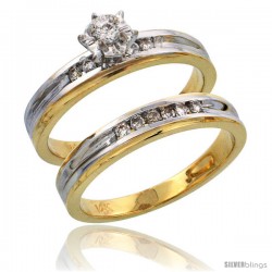 14k Gold 2-Piece Diamond Engagement Ring Set w/ Rhodium Accent, w/ 0.21 Carat Brilliant Cut Diamonds, 1/8 in. (3.5mm) wide