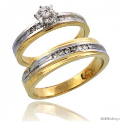 14k Gold 2-Piece Diamond Ring Set w/ Rhodium Accent ( Engagement Ring & Man's Wedding Band ), w/ 0.21 Carat Brilliant Cut