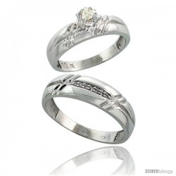 Sterling Silver 2-Piece Diamond Ring Set ( Engagement Ring & Man's Wedding Band ), w/ 0.10 Carat Brilli -Style Ag105em