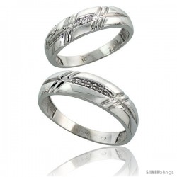 Sterling Silver 2-Piece His (6mm) & Hers (5.5mm) Diamond Wedding Band Set, w/ 0.06 Carat Brilliant Cut Diamonds