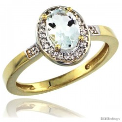 10k Yellow Gold Diamond Aquamarine Ring 1 ct 7x5 Stone 1/2 in wide