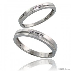 Sterling Silver 2-Piece His (4mm) & Hers (3mm) Diamond Wedding Band Set, w/ 0.05 Carat Brilliant Cut Diamonds