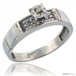 Sterling Silver Diamond Engagement Ring, w/ 0.07 Carat Brilliant Cut Diamonds, 3/16 in. (4.5mm) wide