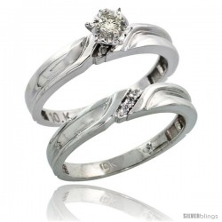 Sterling Silver 2-Piece Diamond Engagement Ring Set, w/ 0.07 Carat Brilliant Cut Diamonds, 1/8 in. (3.5mm) wide