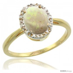 14k Yellow Gold Opal Diamond Halo Ring 8X6 mm Oval Shape, 1/2 in wide