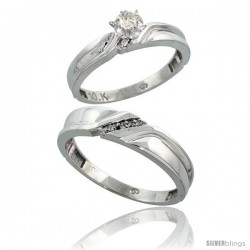 Sterling Silver 2-Piece Diamond Ring Set ( Engagement Ring & Man's Wedding Band ), w/ 0.09 Carat Brilliant Cut Diamonds