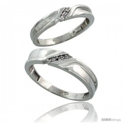 Sterling Silver 2-Piece His (5mm) & Hers (3.5mm) Diamond Wedding Band Set, w/ 0.06 Carat Brilliant Cut Diamonds