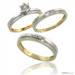 10k Yellow Gold Diamond Trio Wedding Ring Set His 4mm & Hers 3mm -Style Ljy106w3