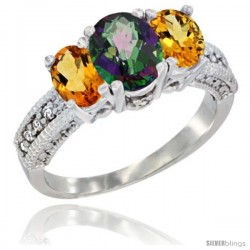 10K White Gold Ladies Oval Natural Mystic Topaz 3-Stone Ring with Citrine Sides Diamond Accent