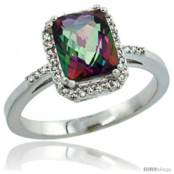 Sterling Silver Diamond Mystic Topaz Ring 1.6 ct Emerald Shape 8x6 mm, 1/2 in wide -Style Cwg08129