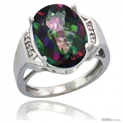 Sterling Silver Diamond Mystic Topaz Ring 9.7 ct Large Oval Stone 16x12 mm, 5/8 in wide