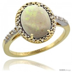 14k Yellow Gold Diamond Opal Ring 2.4 ct Oval Stone 10x8 mm, 1/2 in wide -Style Cy420111