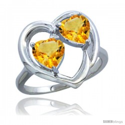 10K White Gold Heart Ring 6mm Natural Citrine Stones Diamond Accent