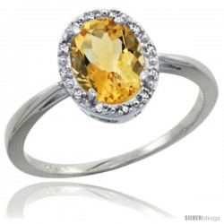 10k White Gold Citrine Diamond Halo Ring 1.17 Carat 8X6 mm Oval Shape, 1/2 in wide