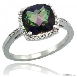 Sterling Silver Diamond Mystic Topaz Ring 2.08 ct Cushion cut 8 mm Stone 1/2 in wide