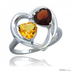 10K White Gold Heart Ring 6mm Natural Citrine & Garnet Diamond Accent