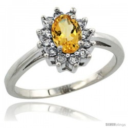 10k White Gold Citrine Diamond Halo Ring Oval Shape 1.2 Carat 6X4 mm, 1/2 in wide