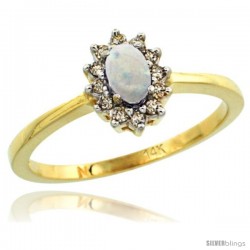 14k Yellow Gold Diamond Halo Opal Ring 0.25 ct Oval Stone 5x3 mm, 5/16 in wide