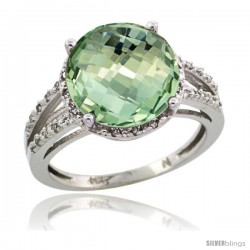 Sterling Silver Diamond Natural Green Amethyst Ring Ring 5.25 ct Round Shape 11 mm, 1/2 in wide