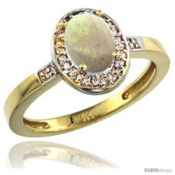 14k Yellow Gold Diamond Opal Ring 1 ct 7x5 Stone 1/2 in wide