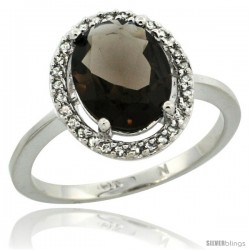 14k White Gold Diamond Halo Smoky Topaz Ring 2.4 carat Oval shape 10X8 mm, 1/2 in (12.5mm) wide