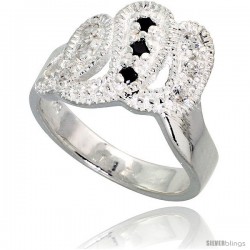 Sterling Silver Freeform Ring, High Quality Black & White CZ Stones, 1/2 in (13 mm) wide