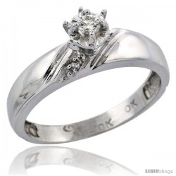 Sterling Silver Diamond Engagement Ring, w/ 0.05 Carat Brilliant Cut Diamonds, 3/16 in. (4.5mm) wide