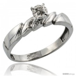 Sterling Silver Diamond Engagement Ring, w/ 0.05 Carat Brilliant Cut Diamonds, 5/32 in. (4mm) wide