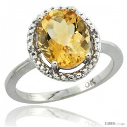 10k White Gold Diamond Halo Citrine Ring 2.4 carat Oval shape 10X8 mm, 1/2 in (12.5mm) wide