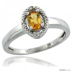 10k White Gold Diamond Halo Citrine Ring 0.75 Carat Oval Shape 6X4 mm, 3/8 in (9mm) wide