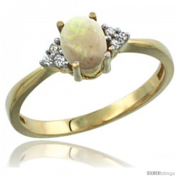 14k Yellow Gold Ladies Natural Opal Ring oval 7x5 Stone Diamond Accent