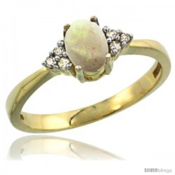 14k Yellow Gold Ladies Natural Opal Ring oval 6x4 Stone Diamond Accent