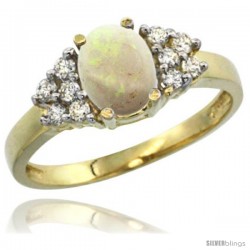 14k Yellow Gold Ladies Natural Opal Ring oval 8x6 Stone Diamond Accent