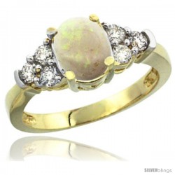 14k Yellow Gold Ladies Natural Opal Ring oval 9x7 Stone Diamond Accent