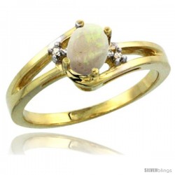 14k Yellow Gold Ladies Natural Opal Ring oval 6x4 Stone Diamond Accent -Style Cy420165