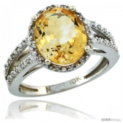 10k White Gold Diamond Halo Citrine Ring 2.85 Carat Oval Shape 11X9 mm, 7/16 in (11mm) wide