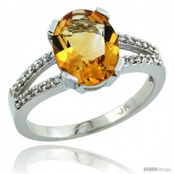 10k White Gold and Diamond Halo Citrine Ring 2.4 carat Oval shape 10X8 mm, 3/8 in (10mm) wide