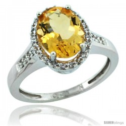 10k White Gold Diamond Citrine Ring 2.4 ct Oval Stone 10x8 mm, 1/2 in wide