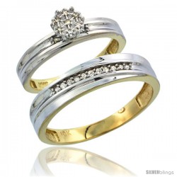 10k Yellow Gold Diamond Engagement Rings 2-Piece Set for Men and Women 0.09 cttw Brilliant Cut, 5 mm & 3 mm wide