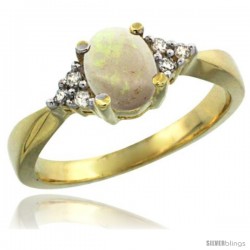 14k Yellow Gold Ladies Natural Opal Ring oval 7x5 Stone Diamond Accent -Style Cy420168