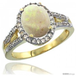 14k Yellow Gold Ladies Natural Opal Ring oval 10x8 Stone Diamond Accent