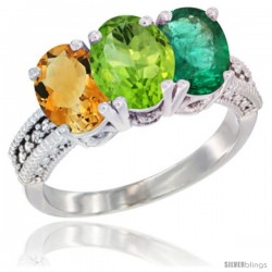 10K White Gold Natural Citrine, Peridot & Emerald Ring 3-Stone Oval 7x5 mm Diamond Accent