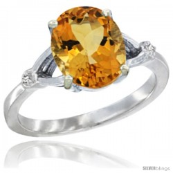 10k White Gold Diamond Citrine Ring 2.4 ct Oval Stone 10x8 mm, 3/8 in wide