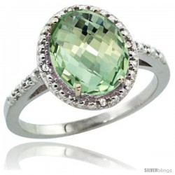 Sterling Silver Diamond Natural Green Amethyst Ring Ring 2.4 ct Oval Stone 10x8 mm, 1/2 in wide -Style Cwg02111