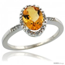 10k White Gold Diamond Citrine Ring 1.17 ct Oval Stone 8x6 mm, 3/8 in wide