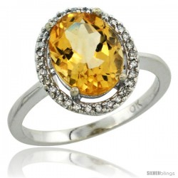 10k White Gold Diamond Citrine Ring 2.4 ct Oval Stone 10x8 mm, 1/2 in wide -Style Cw909114