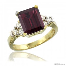 14k Yellow Gold Ladies Natural Rhodolite Ring Emerald-shape 9x7 Stone Diamond Accent