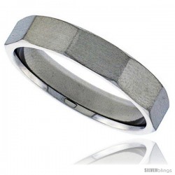 Surgical Steel Faceted 5mm Wedding Band Thumb Ring Beveled Edges Matte Finish Comfort-Fit