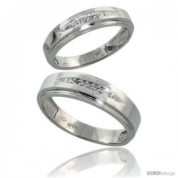 Sterling Silver 2-Piece His (6mm) & Hers (5mm) Diamond Wedding Band Set, w/ 0.05 Carat Brilliant Cut Diamonds